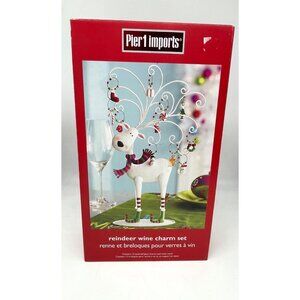 Reindeer Wine Charm Holder Set W/ 12 Holiday Charms By Pier 1 Imports